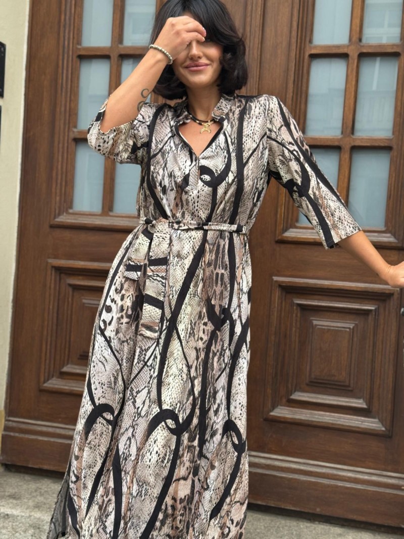 Miniatura produktu Wiskozowa Sukienka o wzorzystym koszulowym kroju z rękawami Lilly Animals