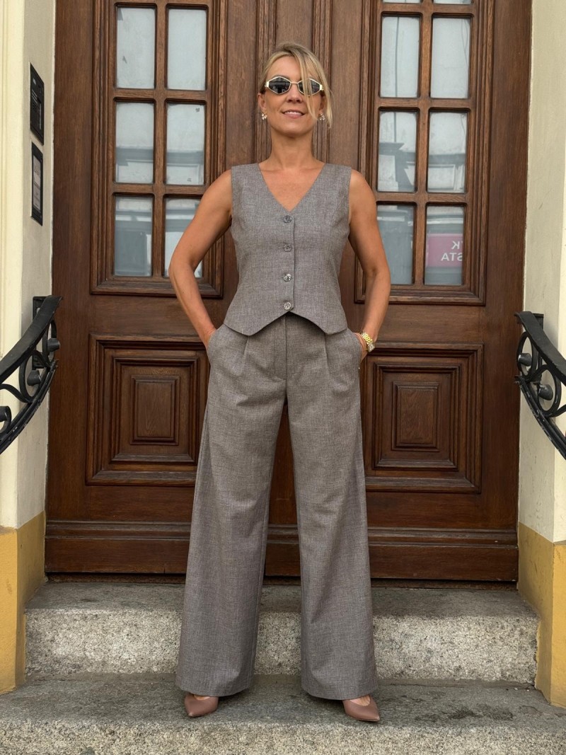 Miniatura produktu Szare Spodnie Wełniane z szerokimi nogawkami Caroline Preston Grey