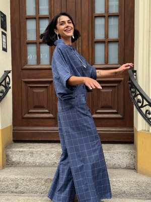 Wełniane Spodnie w kratkę Caroline Windowpane