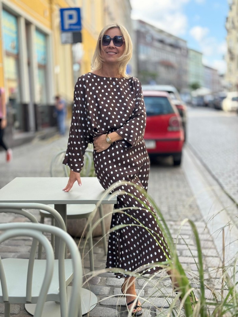 Miniatura produktu Wiskozowa Spódnica midi brązowa w białe groszki Soley Retro