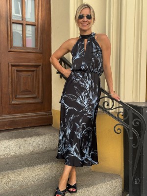 Lekko rozkloszowana Spódnica midi ze wzorem liści Soley Botanic