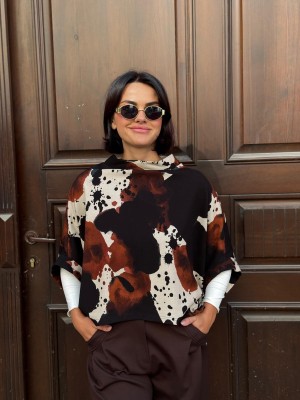 Wzorzysta Wiskozowa Bluza oversize w artystyczny deseń Butterfly Idaho