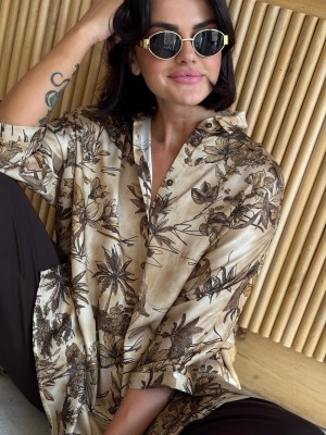 Wzorzysta Wiskozowa Koszula w odcieniu beżowym i wzorem pejzaży Ella Design