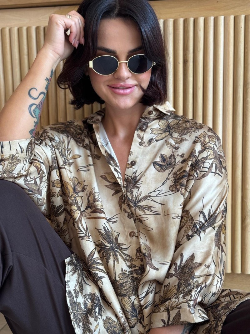 Miniatura produktu Wzorzysta Wiskozowa Koszula w odcieniu beżowym i wzorem pejzaży Ella Design