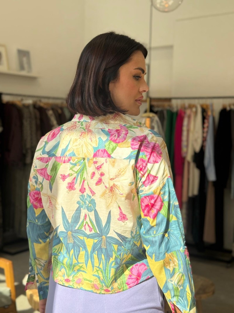 Miniatura produktu Bawełniana Koszula z kołnierzykiem i wzorem egzotycznych kwiatów Marcello Tropico