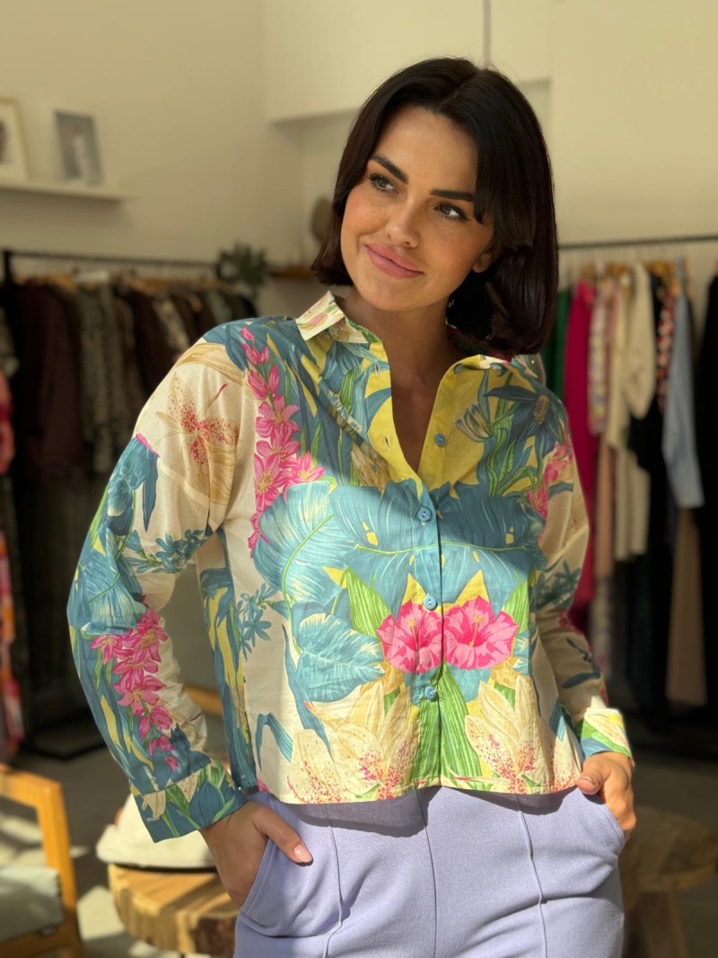 Miniatura produktu Bawełniana Koszula z kołnierzykiem i wzorem egzotycznych kwiatów Marcello Tropico