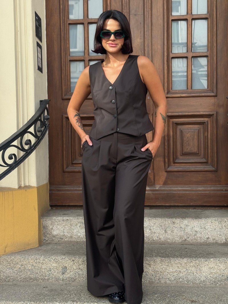 Miniatura produktu Wełniane Spodnie w kolorze brązowym z szerokimi nogawkami Caroline Wool&Brown