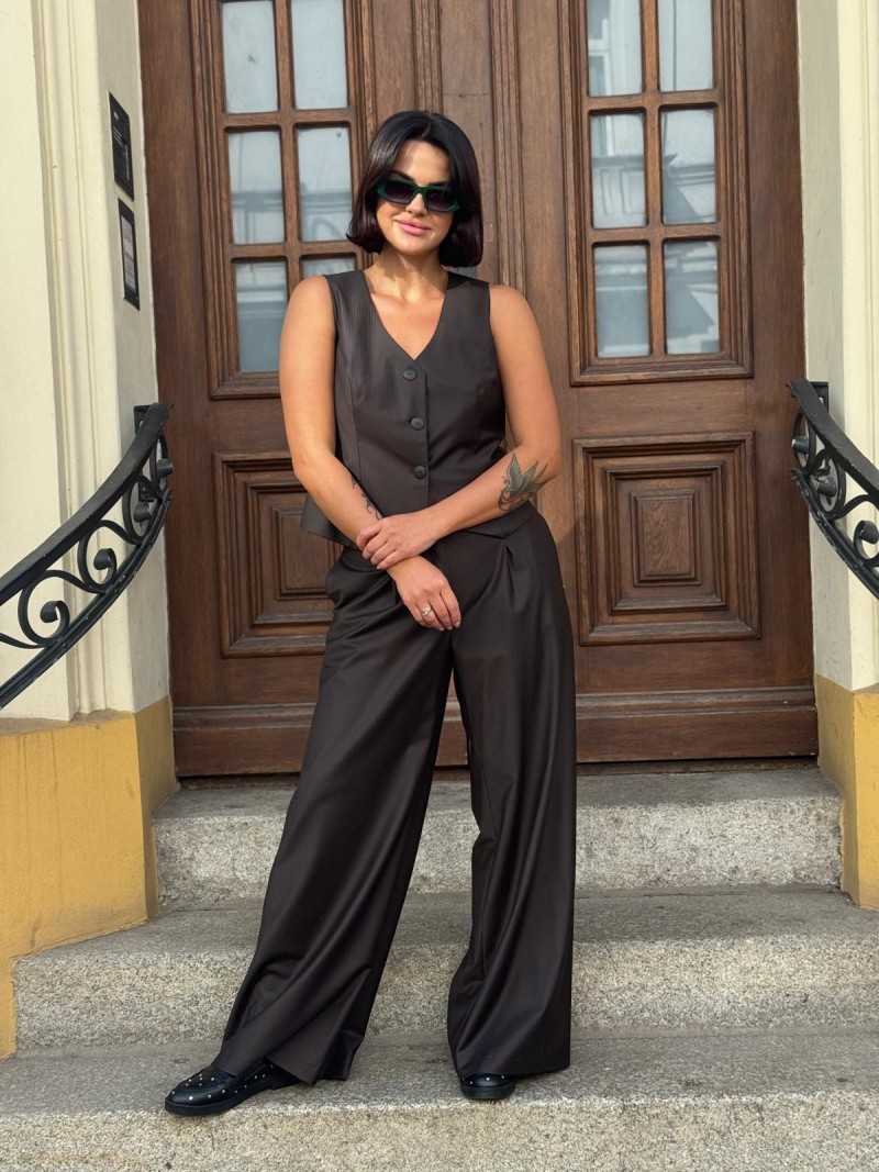 Miniatura produktu Wełniane Spodnie w kolorze brązowym z szerokimi nogawkami Caroline Wool&Brown