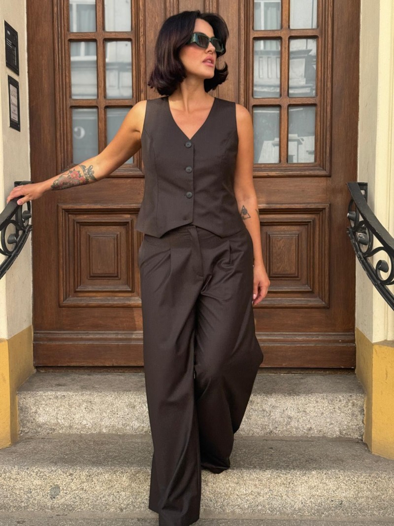 Miniatura produktu Wełniane Spodnie w kolorze brązowym z szerokimi nogawkami Caroline Wool&Brown