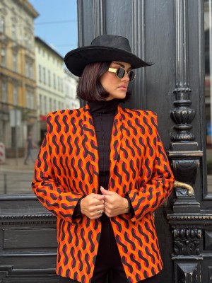 Wzorzysty Żakiet w pomarańczowym kolorze Mistero