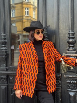 Wzorzysty Żakiet w pomarańczowym kolorze Mistero
