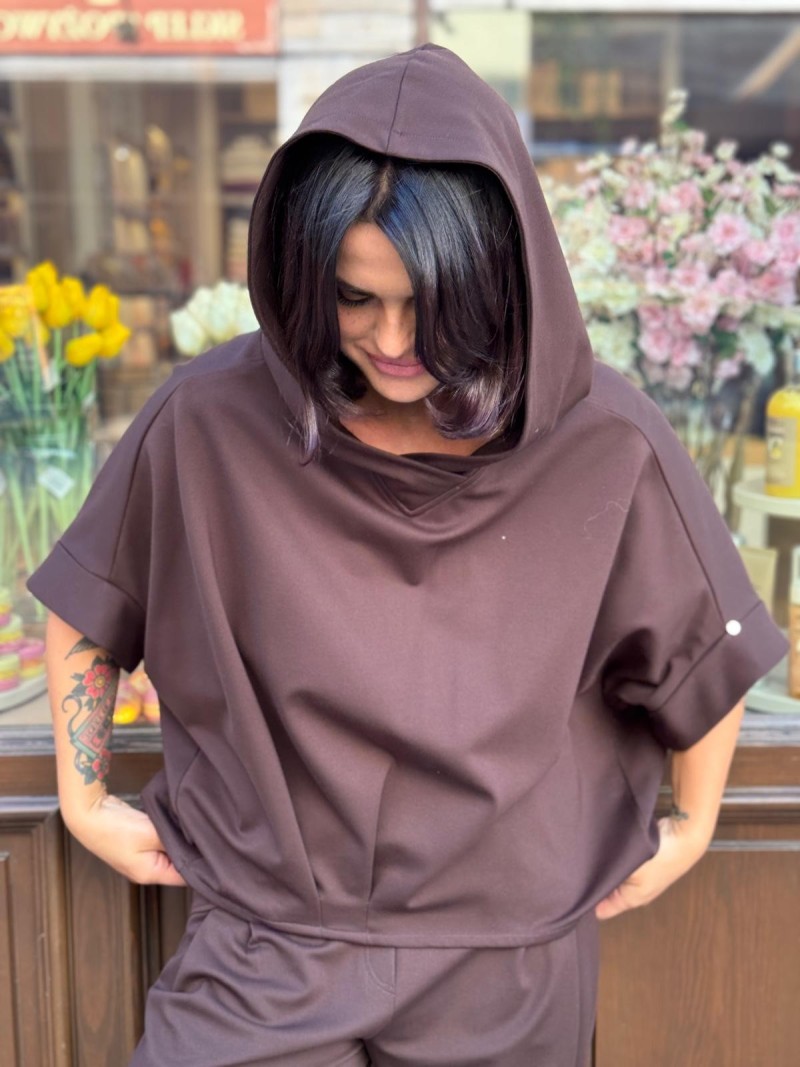 Miniatura produktu Brązowa Bluza asymetryczna z kapturem Flow Brown