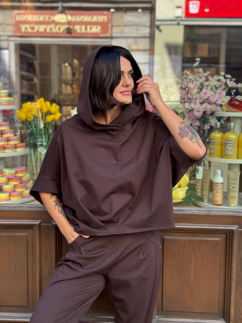 Miniatura produktu Brązowa Bluza asymetryczna z kapturem Flow Brown