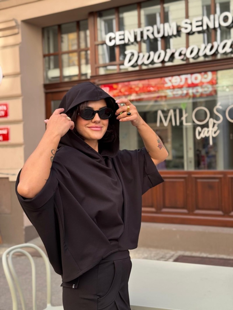 Miniatura produktu Czarna Bluza asymetryczna z kapturem Flow Black