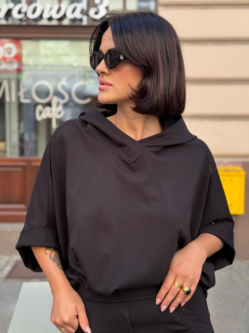 Miniatura produktu Czarna Bluza asymetryczna z kapturem Flow Black