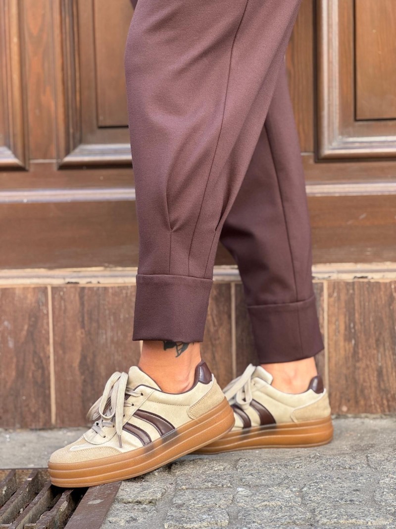 Miniatura produktu Brązowe Spodnie damskie z wysokim stanem i węższymi nogawkami George Brown