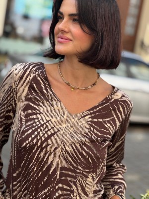 Wiskozowa Sukienka Maxi z falbanami i długim rękawem Explosion