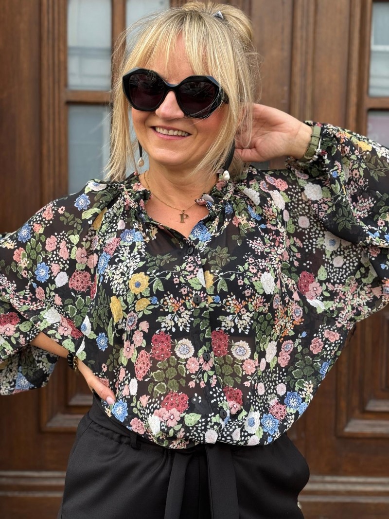 Miniatura produktu Luźna kwiatowa Koszula ze stójką i bufiastymi rękawami Sally Flowers