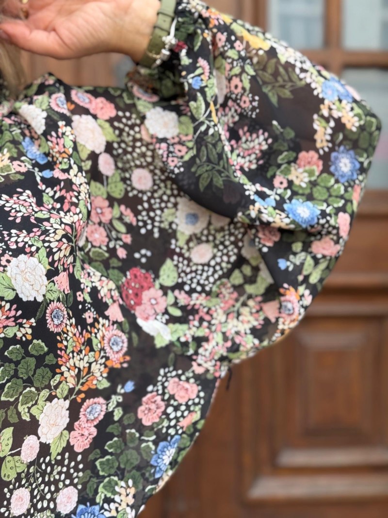 Miniatura produktu Luźna kwiatowa Koszula ze stójką i bufiastymi rękawami Sally Flowers