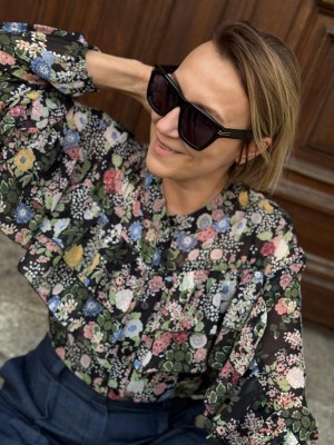 Koszula Damska ze stójką i falbanami w kwiatowy wzór Porto Flowers