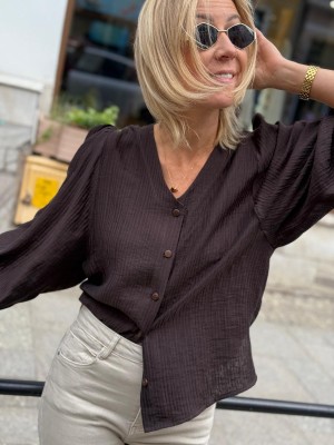 Brązowa Koszula z bufkami Bello Lyocell&Brown