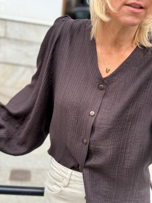 Brązowa Koszula z bufkami Bello Lyocell&Brown