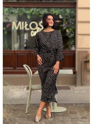 Czarna Spódnica Wiskozowa w białe groszki Soley Retro&Black