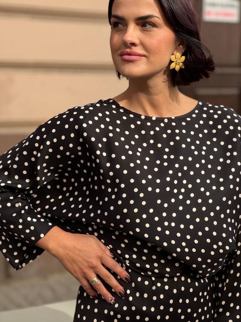 Miniatura produktu Czarna wiskozowa Bluzka o kroju kimono w groszki Xani Retro&Black