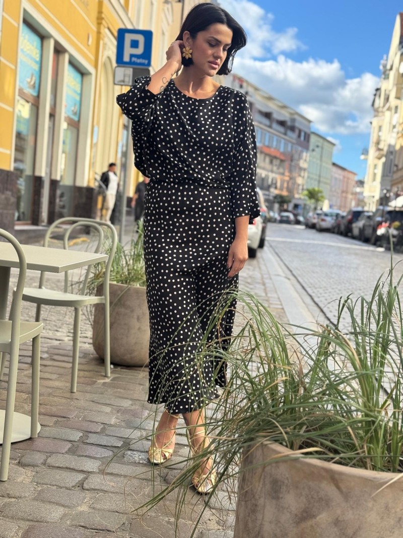 Miniatura produktu Czarna wiskozowa Bluzka o kroju kimono w groszki Xani Retro&Black