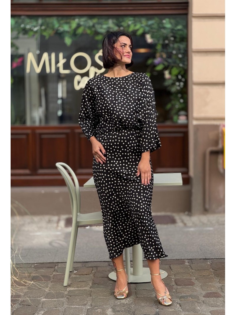 Miniatura produktu Czarna wiskozowa Bluzka o kroju kimono w groszki Xani Retro&Black