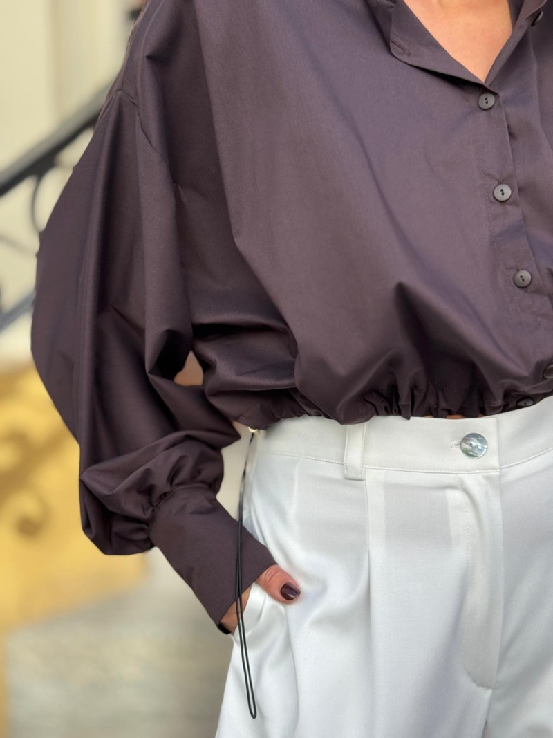 Miniatura produktu Brązowa Koszula z bufiastym rękawem i ściągaczem przy talii Allani Brown