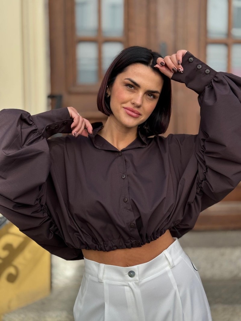 Miniatura produktu Brązowa Koszula z bufiastym rękawem i ściągaczem przy talii Allani Brown