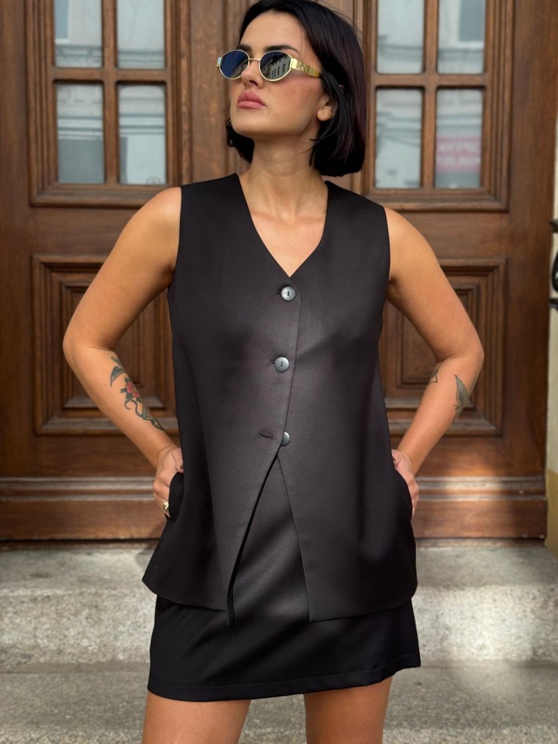 Miniatura produktu Czarna Elegancka Kamizelka przedłużona z guzikami Liam&Black