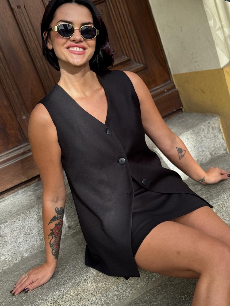 Miniatura produktu Czarna Elegancka Kamizelka przedłużona z guzikami Liam&Black