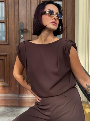 Dwustronna Brązowa Bluzka bez rękawów Blues Chocolate