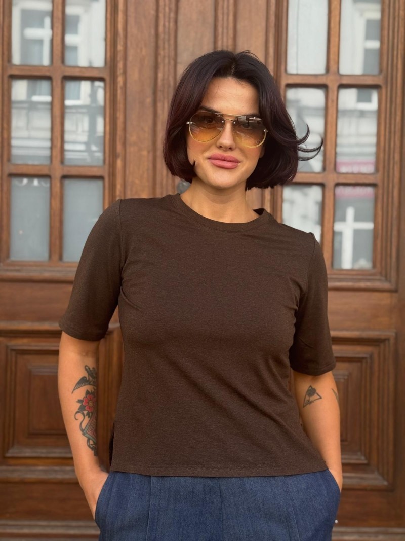 Miniatura produktu Wiskozowy Brązowy T-shirt Matt Brown&Melange