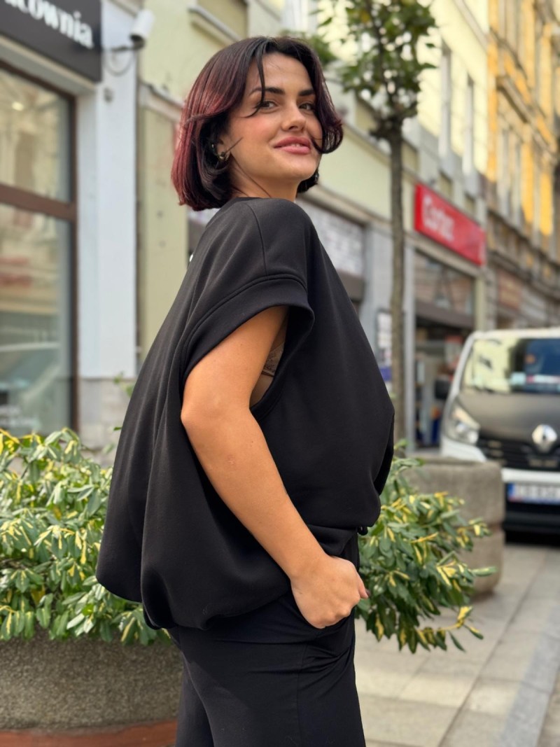 Miniatura produktu Czarna Bluza asymetryczna z dekoltem w szpic Vibe Black