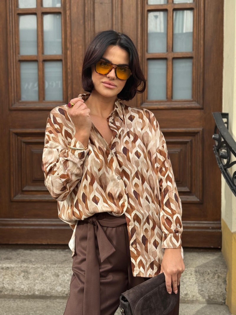 Miniatura produktu Wiskozowa Koszula w beżowo-brązowy geometryczny wzór Milan