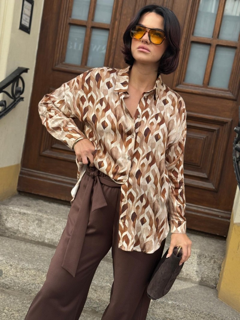 Miniatura produktu Wiskozowa Koszula w beżowo-brązowy geometryczny wzór Milan