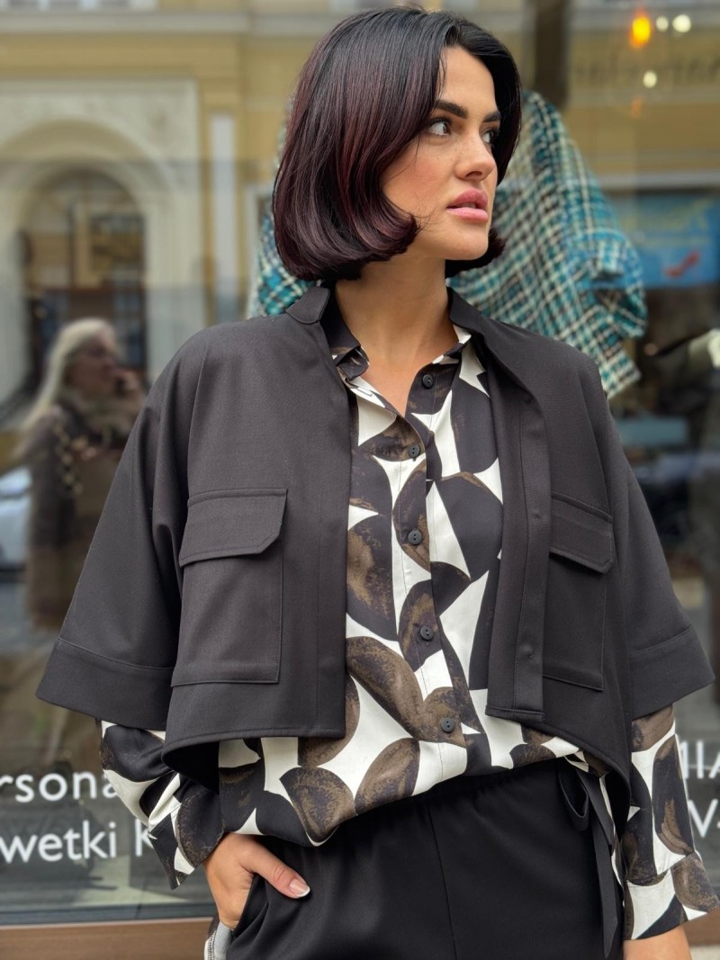 Miniatura produktu Wiskozowa Koszula brązowo-biała z mankietami i geometrycznym wzorem Coffee