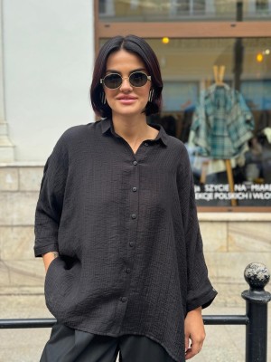 Przewiewna Koszula z rękawem kimonowym w kolorze czarnym Ella&Lyocell Black