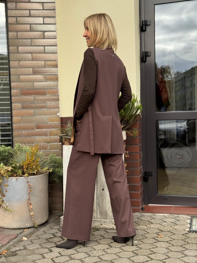 Miniatura produktu Prążkowane Spodnie Culoty z wysokim stanem i paskiem Taupe&Lines