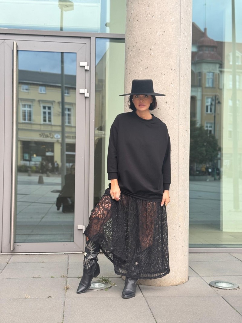 Miniatura produktu Czarna Sukienka maxi z koronkową spódnicą i bawełnianą górą Carmen Black