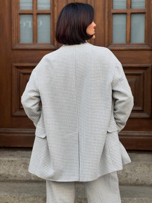 Żakiet oversize w szaro-kremową pepitkę Cassie G&E