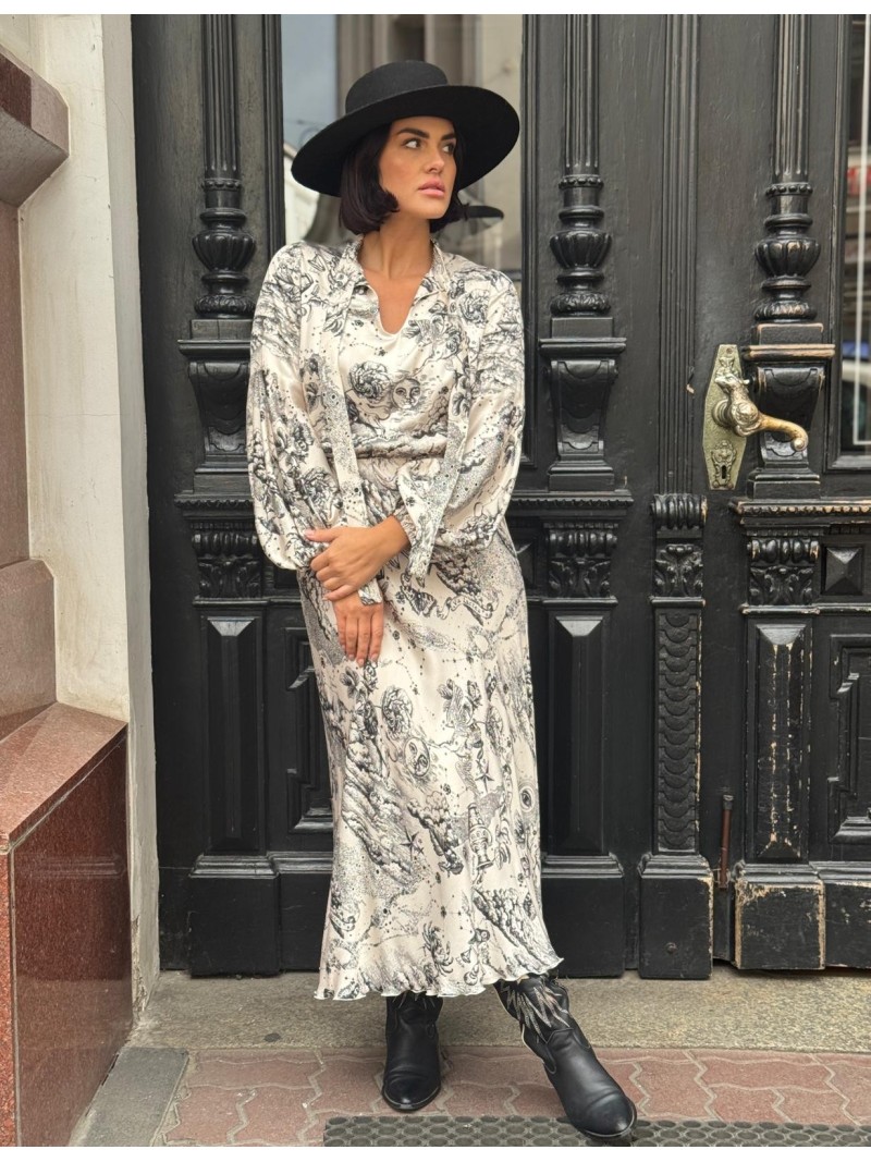 Miniatura produktu Wiskozowa Sukienka Midi z wiązaniem przy kołnierzu i zodiakalnym wzorem Soley Horoscope