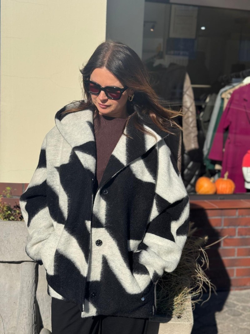 Miniatura produktu Wełniana Kurtka z kapturem biało-czarna Liwi Wool Black&White