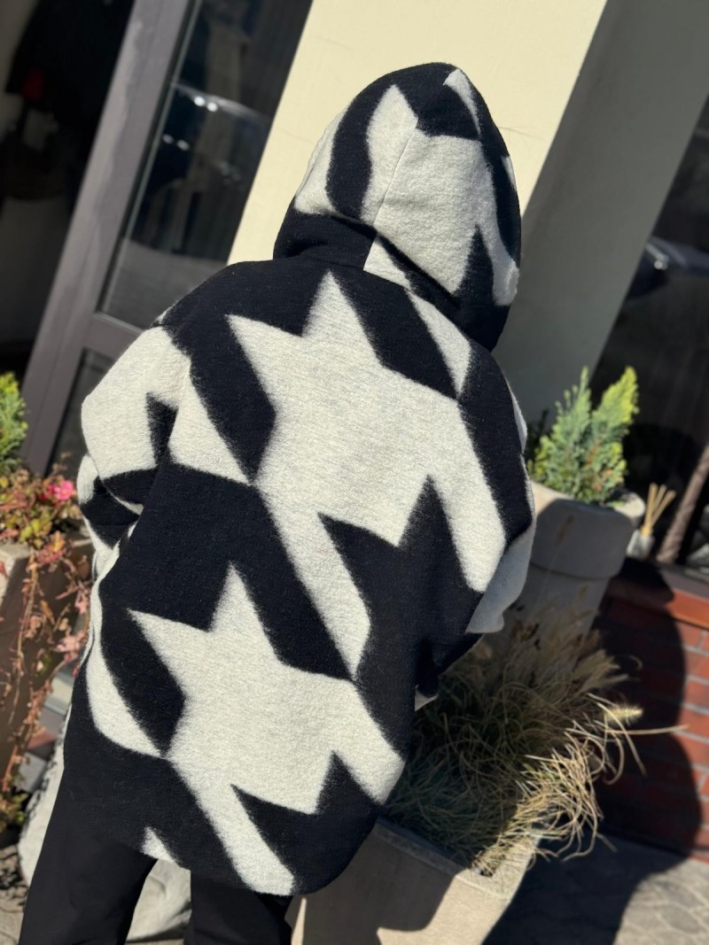 Miniatura produktu Wełniana Kurtka z kapturem biało-czarna Liwi Wool Black&White