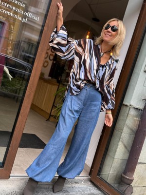 Niebieskie spodnie z wysokim stanem z bufiastymi nogawkami Rosario Jeans