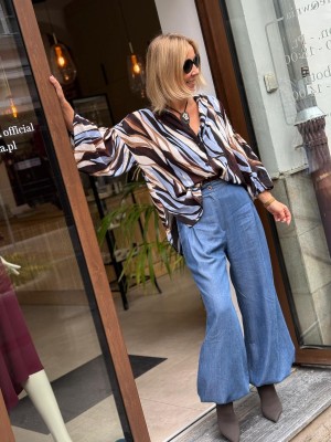 Niebieskie spodnie z wysokim stanem z bufiastymi nogawkami Rosario Jeans