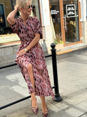 Długa, wiskozowa Sukienka ze stójką z bufiastymi rękawami Imperial Long Breeze